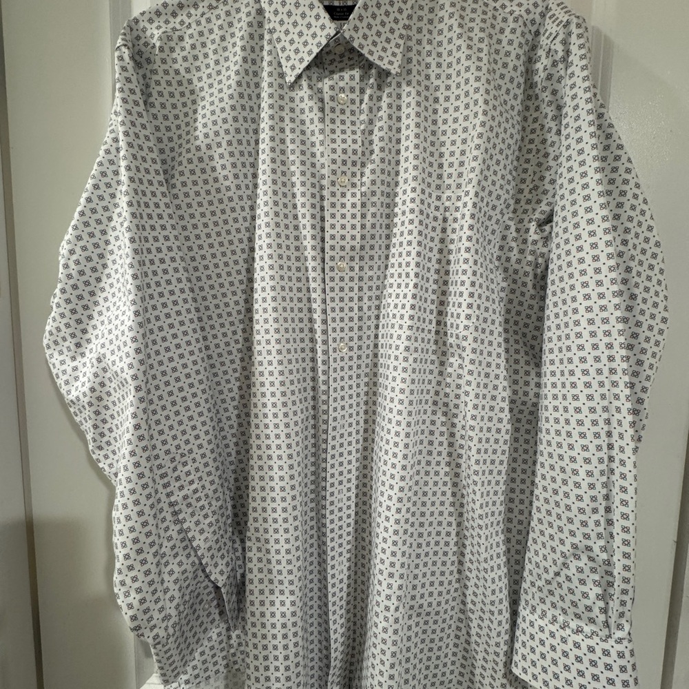 Paul Fredrick White Dress Shirt with Geometric Pattern